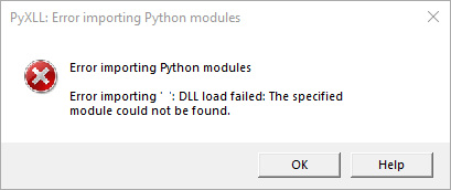 Error Importing Python Module Dll Load Failed Pyxll